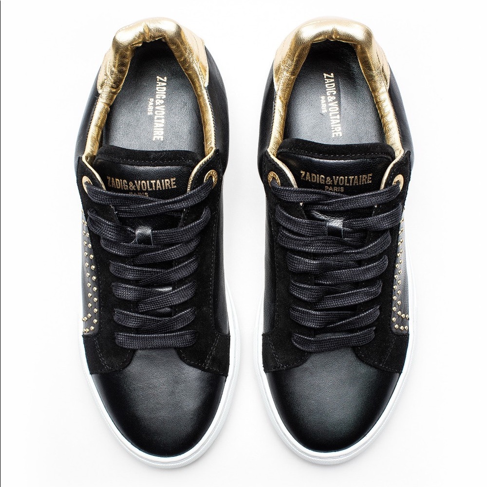 Zadig & Voltaire Black And Gold Skull Sneakers